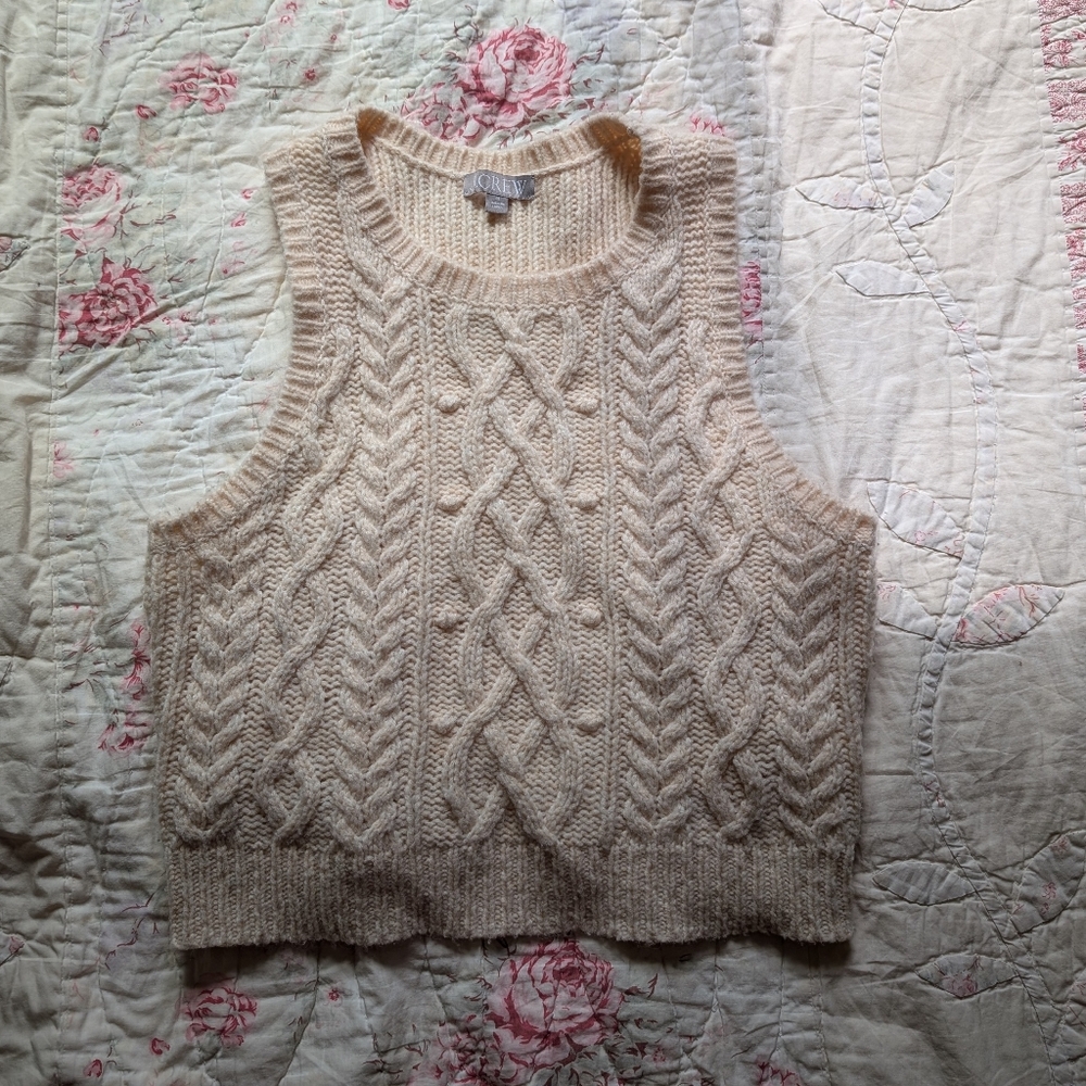 J. Crew Cream Sweater Vest Cabel Knit